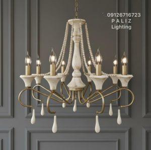 لوستر چوبی روستیک مدل شیپوری رنگ کرم