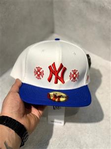 کلاه کپ برند New Era فیت بک سایز 1/4 7 طرح NY سفید آبی