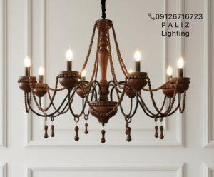 لوستر چوبی فلزی روستیک فندوقی