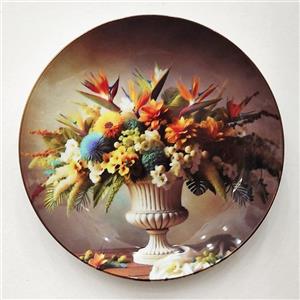 خرید و قیمت تابلو بشقاب سرامیکی دیوارکوب طرح دسته گل/دکور هنری و لوکس دیواری قطر 27 سانتیمتر