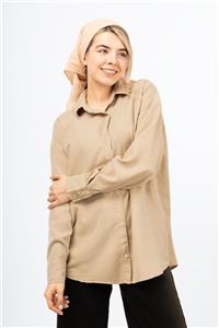 شومیز کتان سیلک ملورین پایین هلان جیب ل گرم 2 پایین هلال بدون جیب کرم 0006507