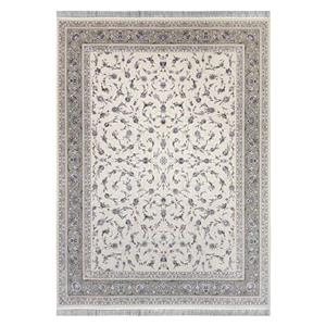 فرش ماشینی 1500 شانه فرش مشهد زمینه کرم حاشیه گردوئی مدل 814004