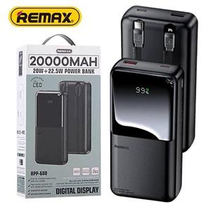 پاوربانک اصلی ریمکس 20 هزار میلی آمپر مدل RPP-680  فست شارژ با کابل سر خود