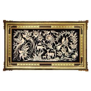 تابلو قلمزنی خاتم کاری طرح گل و مرغ ابعاد 100x60 سانتیمتر کد 10060-1 