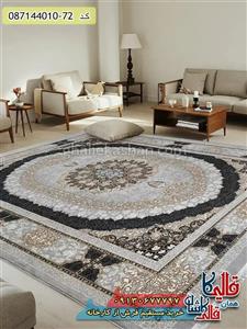 فرش ارزان طلاکوب طرح 700 شانه طرح صدرا رنگ طوسی نقره ای کاشان
