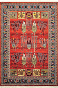 فرش ماشینی 700 شانه زمینه مسی حاشیه مسی مدل شاهکار نوین کد YN-N184-2549
