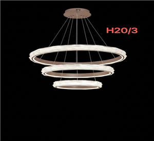 لوستر مدرن وارداتی H20/3 سه حلقه‌ای دوار با بافت کریستالی منظم 3 حالته (نچرال، آفتابی، مهتابی) ناب لوستر