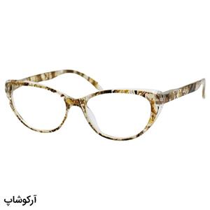 عینک مطالعه نمره  1.25 نزدیک بین با فریم گربه ای، رنگ عسلی و دسته فنر (بهمراه قاب و دستمال) مدل T157