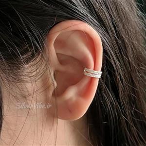ایرکاف گوش نقره زنانه | دو لاین تمام نگین | برند Iam 
