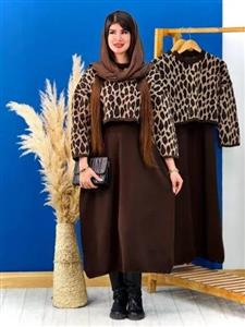 ست بافت دو تیکه پلنگی تک رنگ قهوه ای