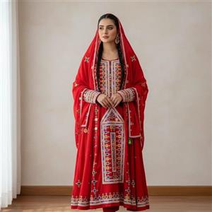 لباس بلوچی چرخ دوز آینه اصلی با دست در رنگبدی 
