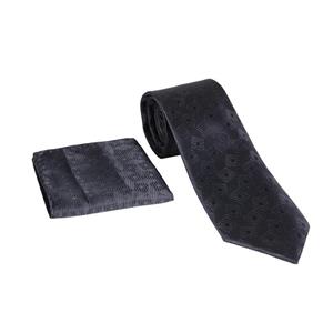 ست کراوات و دستمال جیب مشکی طرح‌دار 98137