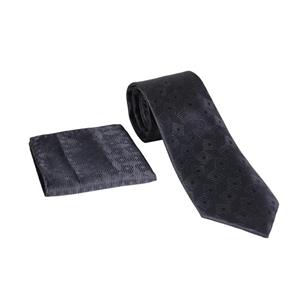 ست کراوات و دستمال جیب مشکی طرح‌دار 98137