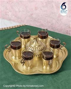 ست چایخوری ۶ نفره خطی برنجی با ضمانت ۶۰ ماهه کیمیاترنج طرح هندی