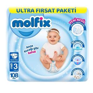 پوشک بچه مولفیکس مدل چسبی ultra سایز 3 بسته 108عددی