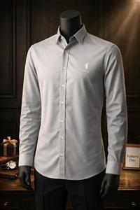 پیراهن مردانه کلاسیک طوسی نقره‌ای | مدل Signature