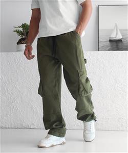 شلوار کارگو نیم بگ ۷ جیب مردانه رنگ سبز سدری | پارچه کتان کجراه