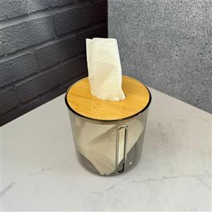 جا دستمال کاغذی اکرولیک دودی درب بامبو مدل گرد