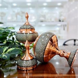 شکلات خوری مس و خاتم سایز بزرگ ارتفاع 30 به همراه جعبه جیر مناسب هدیه 