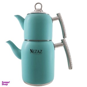 کتری قوری استیل استوانه ای نزاز 2 لیتر کد 5016 رنگ فیروزه ای