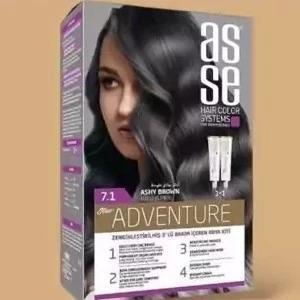 رنگ مو آسه ASSE سری ADVENTURE رنگ Ashy brown شماره 7.1 حاوی دو تیوپ حجم 50 میل