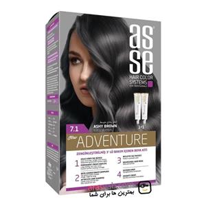 رنگ مو آسه ASSE سری ADVENTURE رنگ Ashy brown شماره 7.1 حاوی دو تیوپ حجم 50 میل