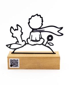 تندیس فلزی شازده کوچولو و روباه با پایه چوبی راش گرجستان  | طرح فانتزی از داستان معروف یه همراه سیاره و گل