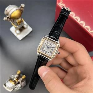 ساعت کارتیه د موند کوچک نقره ای رزگلد بند مشکی Cartier Dumon