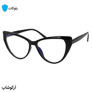 عینک زنانه با فریم مشکی رنگ، شکل چشم گربه‌ای، از جنس کائوچو و لنز بلوکات مدل 20386