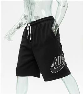 شلوارک بگ نایک (Nike) | پارچه کبریتی و لوگو چرمی (مشکی)