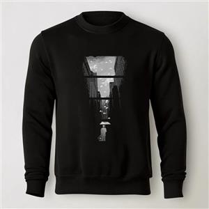 سویشرت دورس مشکی طرح تنهایی شهری  | استایل مفهومی | کد AR033