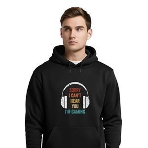 هودی مشکی طرح Sorry I Can't Hear You I'm Gaming | استایل گیمینگ و خیابانی | کد G003