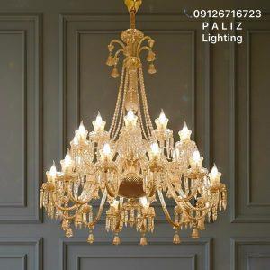 لوستر کریستالی دوطبقه باکارات کلاسیک عسلی