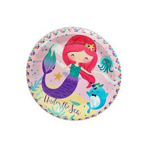 پیش دستی یکبار مصرف مدل پری دریایی گرد کد MermaidPlate1 مجموعه 10 عددی