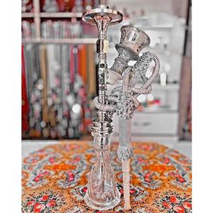 قلیان کامل برنجی شمش دو مرتبه، آبکاری سفید، لبی استخون