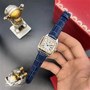 ساعت کارتیه د موند کوچک نقره ای رزگلد بند سرمه ای Cartier Dumon
