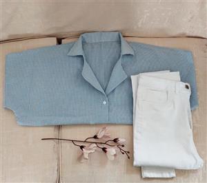 شومیز کراپ راه راه یقه انگلیسی زنانه کد 403045