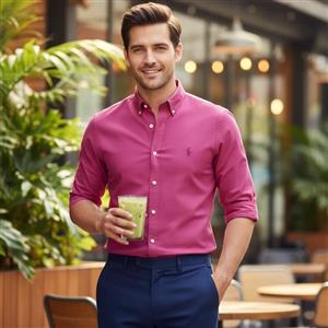 فروش عمده 12 عددی پیراهن مردانه آستین بلند پولو Polo پنبه کنفی، یقه دکمه‌ای، قواره دار و اقتصادی