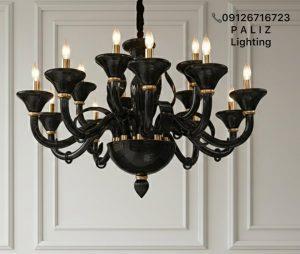 لوستر کریستال مورانو لاله شیپوری مشکی اتصال طلایی