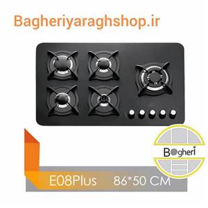 گاز صفحه ای 5 شعله شیشه مشکی E08 PLUS سایز 50*86