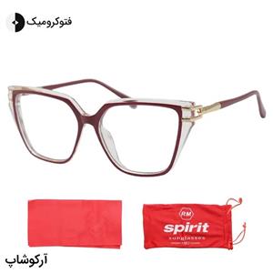 عینک آفتابی زنانه اسپیریت با فریم مشکی، شکل چشم گربه‌ای، دسته سیم‌دار، عدسی فتوکرومیک و رنگ ثانویه دودی مدل 82204