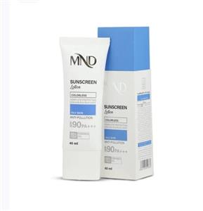 لوسیون ضد آفتاب با فاکتور حفاظتی 90 (SPF 90) مناسب پوست چرب بی رنگ ام ان دی 40 میلی‌لیتر