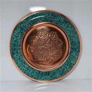 بشقاب مسی فیروزه کوبی و قلم زنی شده (قطر 25 سانتی متر)