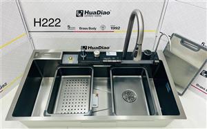 سینک ظرفشویی توکار پیانویی 5 کلید هوادیو 90 سانتی رنگ طلایی