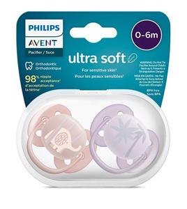 پستانک ارتودنسی دو عددی نوزادی 6-0 ماه مدل ultra soft فیلیپس اونت philips avent
