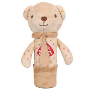 جغجغه سوسیسی طرح خرس پسر رنگ کرمی baby fun