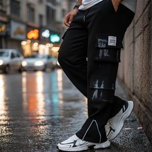 شلوار کارگو شش جیب پایین زیپ مدل sami-مشکی۱۰۵