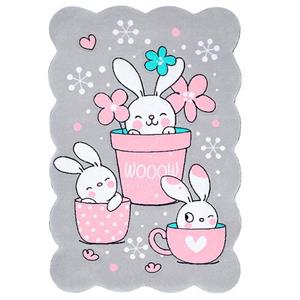 فرش زرباف سه بعدی پرزبلند طرح بانی زمینه طوسی (شگی)