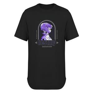 تیشرت لانگ مشکی طرح Cyber Girl | استایل خیابانی اسپرت | کد AR028