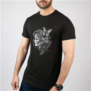 تیشرت آستین کوتاه مشکی طرح Girl and Butterfly | استایل مفهومی | کد AR036
